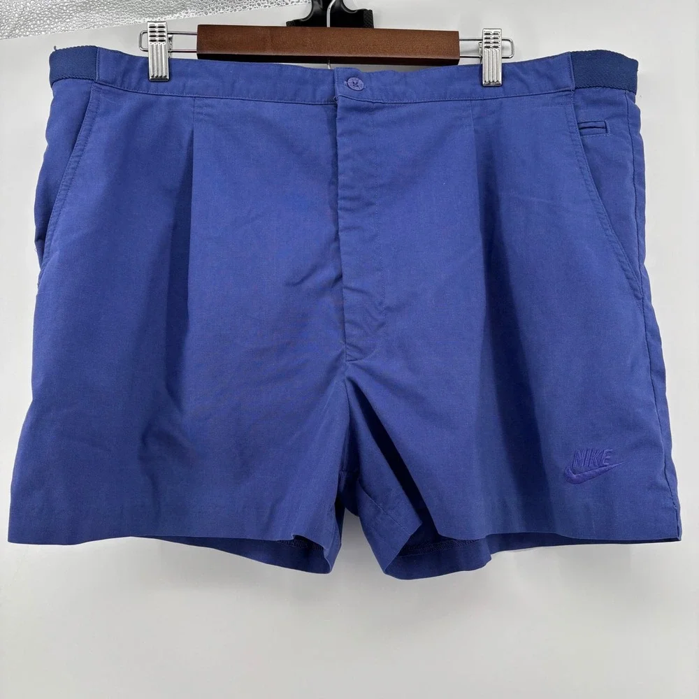 Nike Men Vintage Golf Short XL Blue Pleated Embroidered Casual 90's Old Money